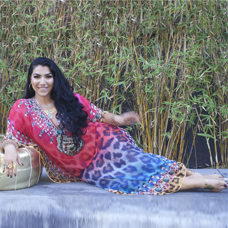 Ladies beach kaftan with artistic animal design and elegant embellishments Ivyshape