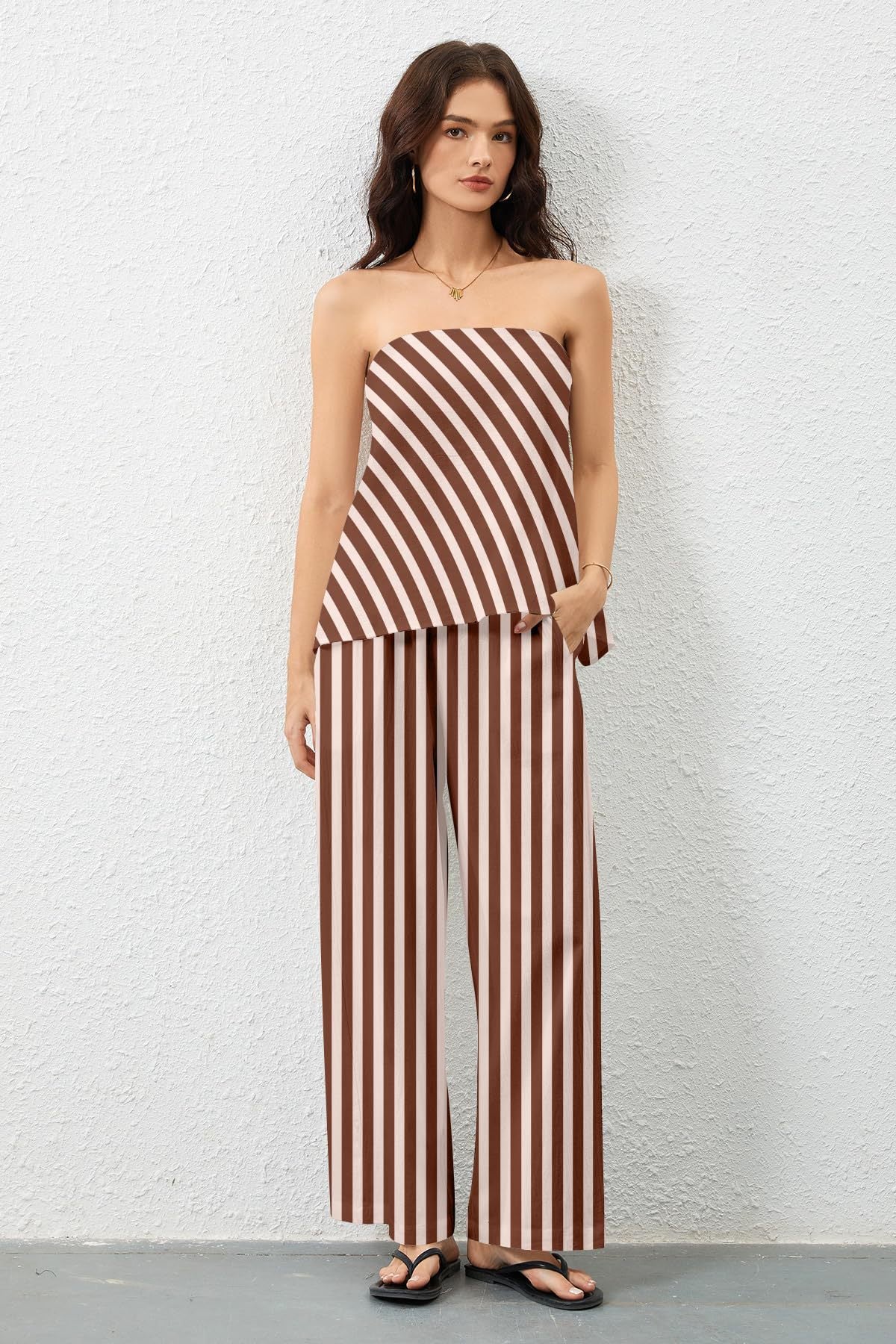 Women's Stylish Wide Leg Striped Set Ivyshape