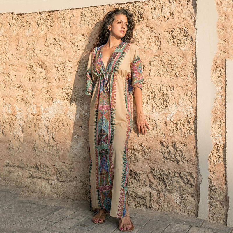 Women Boho-Style Maxi Dress with Colorful Embroidery Ivyshape