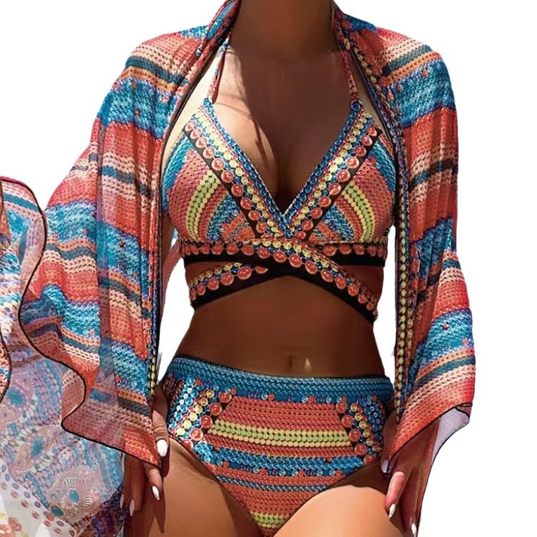 Women's bikini set with transparent kaftan Ivyshape