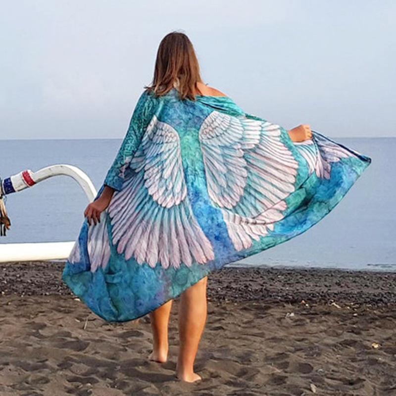 Women's Beach Cloak with Artistic Wings Design Ivyshape