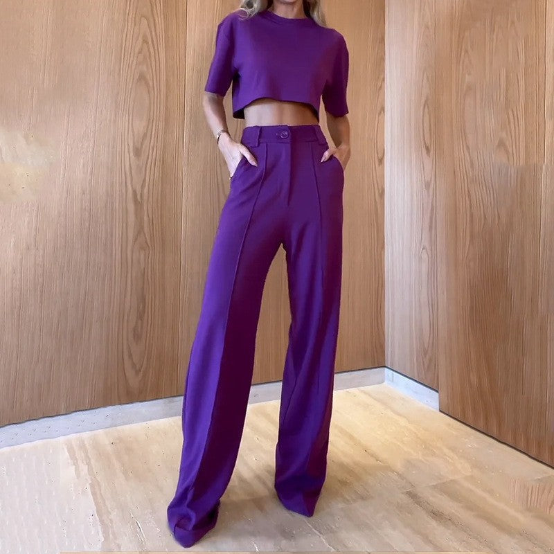 Women's set with cropped top and wide-cut pants Ivyshape