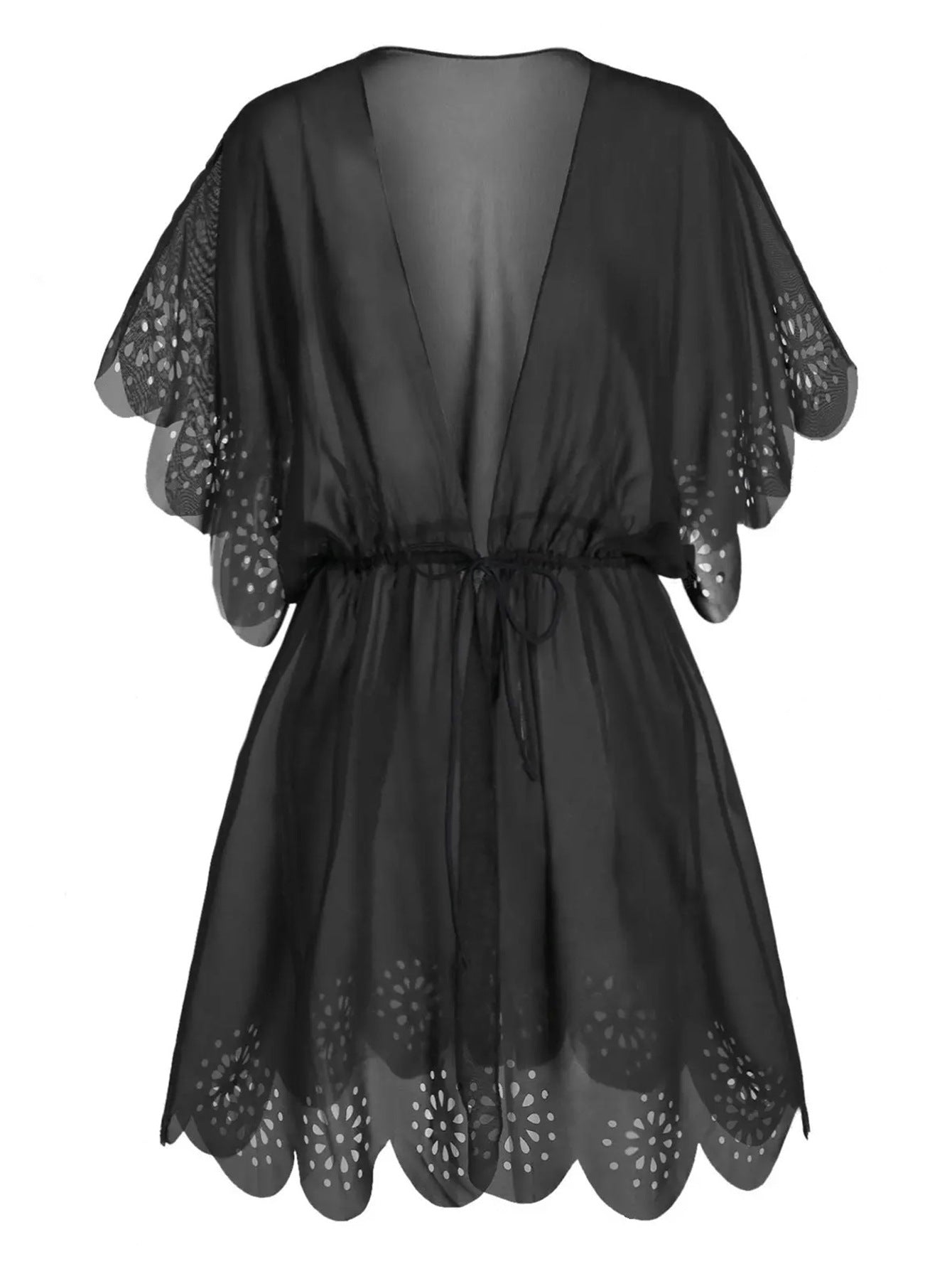 Women's transparent beach cover-up with floral cut and tie belt Ivyshape