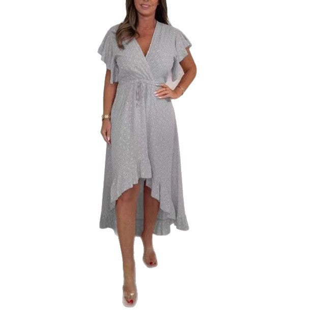 Women High-Low Ruffle Wrap Dress Ivyshape
