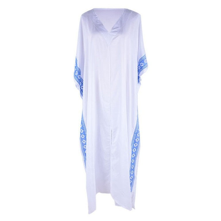 Women's beach robe in Boho style with side slits and colorful accents Ivyshape