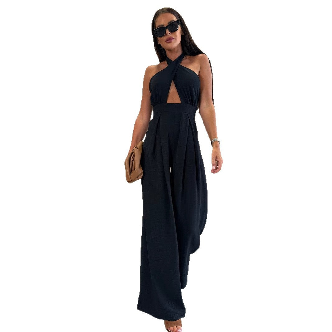 Women's jumpsuit with deep V-neck and elegant cut Ivyshape