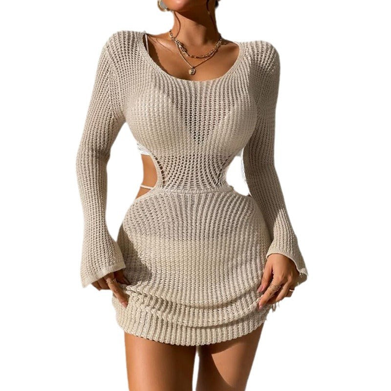 Ladies knit dress with figure-hugging cut-outs and flowing sleeves Ivyshape