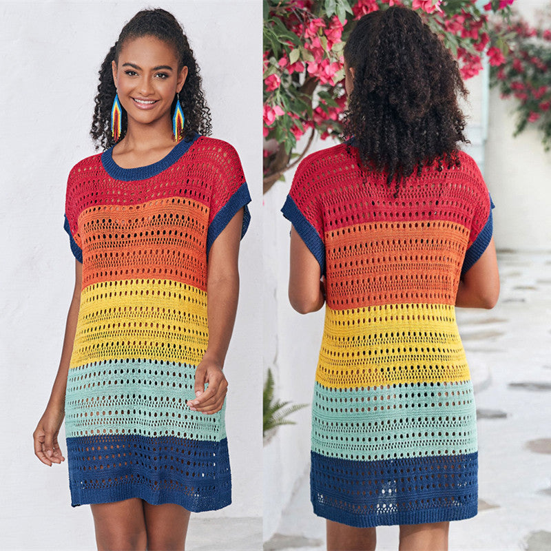 Women’s Crochet Beach Tunic with Colorful Gradient and Casual Cut Ivyshape