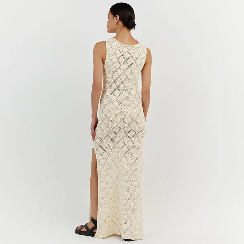 Women's maxi dress with elegant structure details and high slit Ivyshape