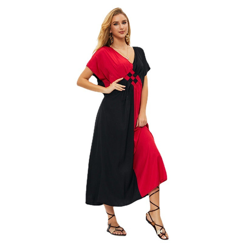 Women's airy maxi dress with modern color block design Ivyshape