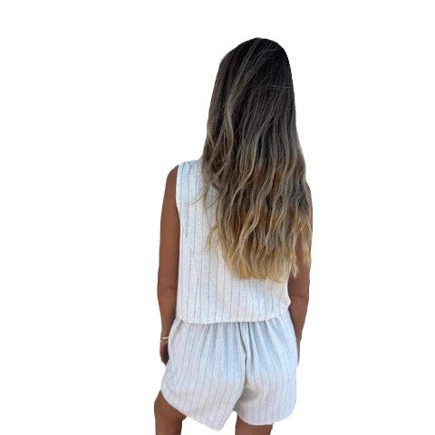 Women's Button-Up Striped Two-Piece Set Ivyshape