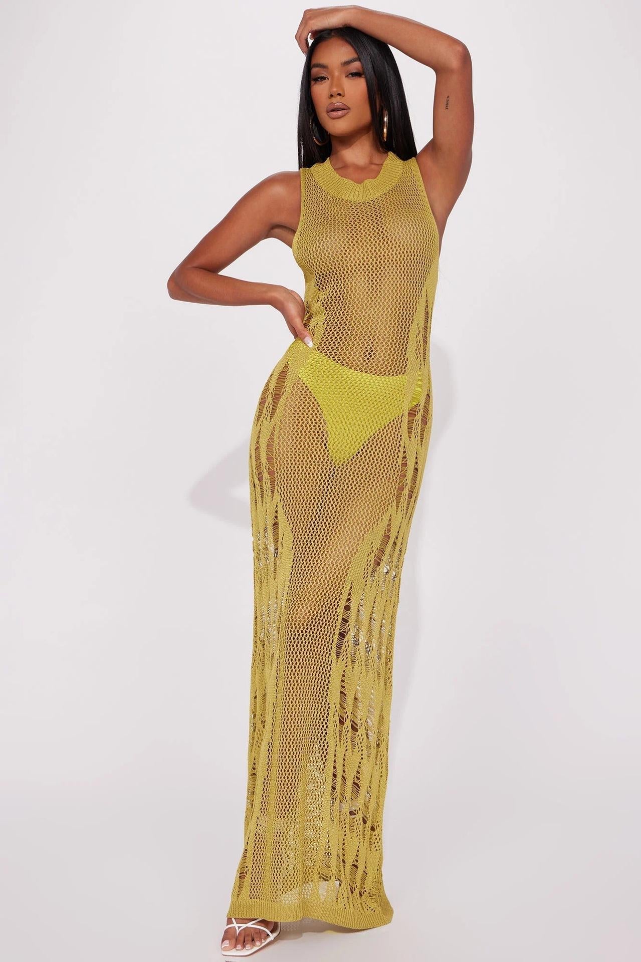 Women's transparent beach dress in modern net design Ivyshape