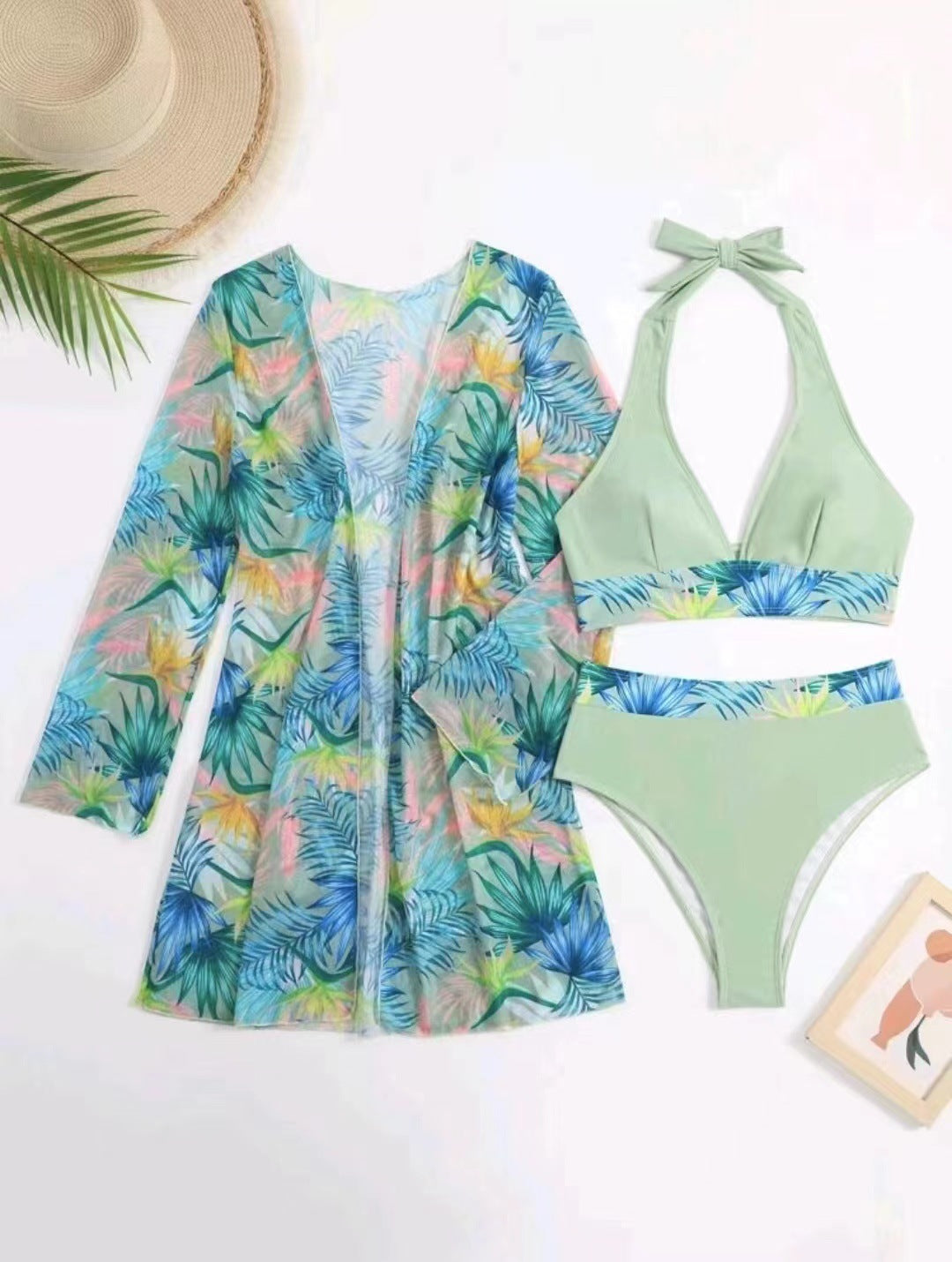 Women's bikini set with floral kaftan Ivyshape