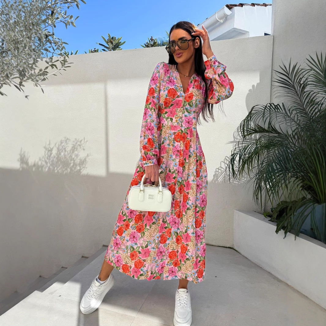 Ladies Midi dress with button details and voluminous sleeves Ivyshape