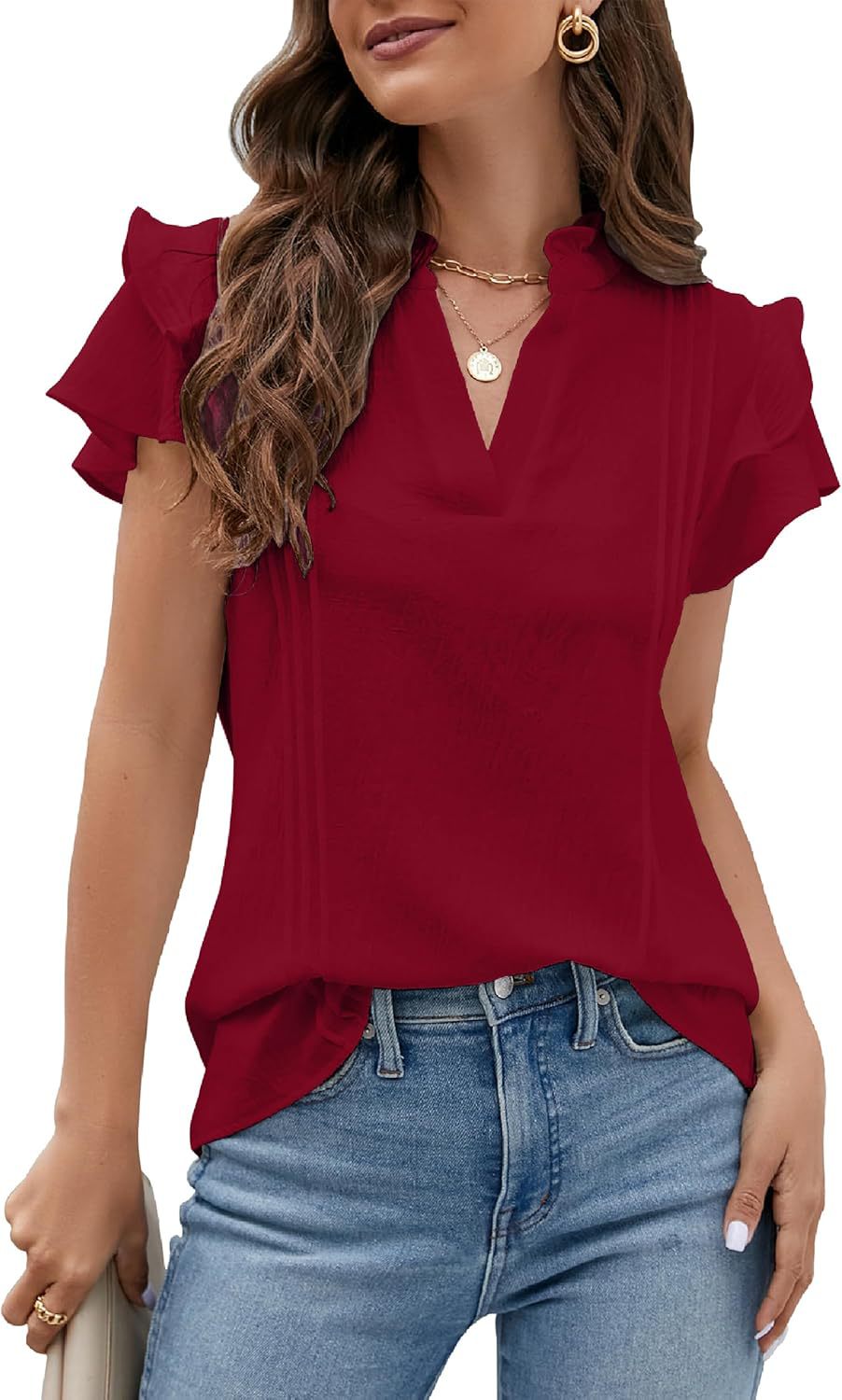 Women's blouse with flutter sleeves and V-neck Ivyshape