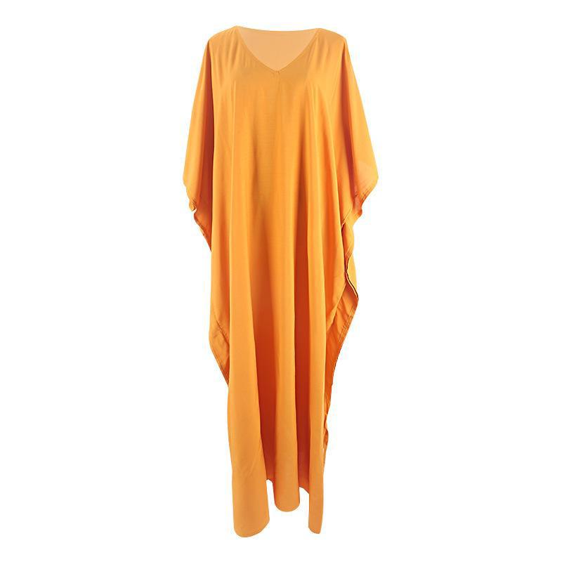 Ladies airy beach dress with V-neckline and wide sleeves Ivyshape