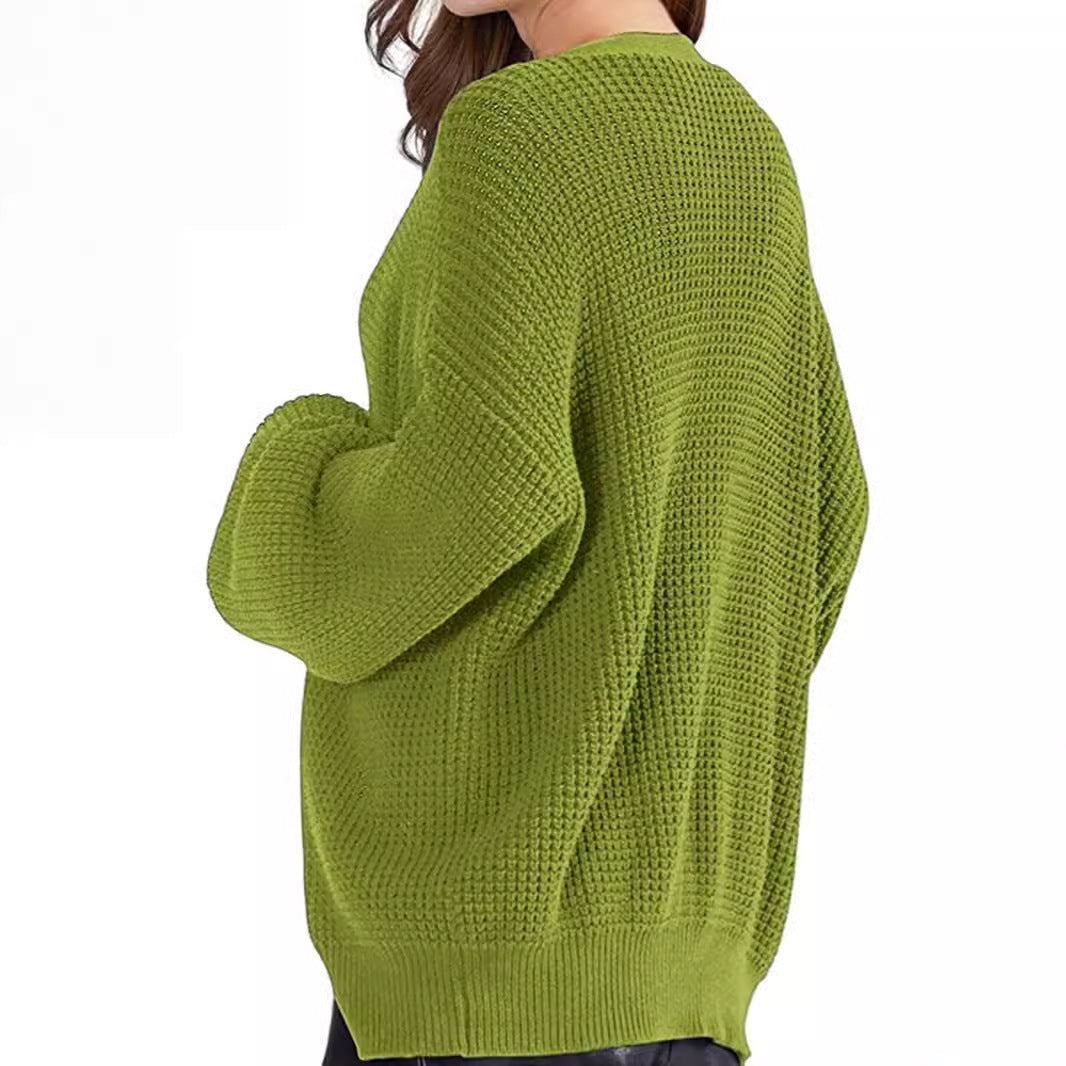 Ladies' fashionable knit cardigan with airy sleeves and button detail Ivyshape