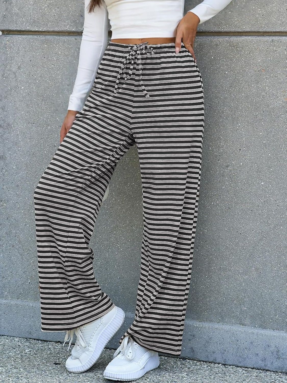 Women's High-Waisted Striped Lounge Pants Ivyshape