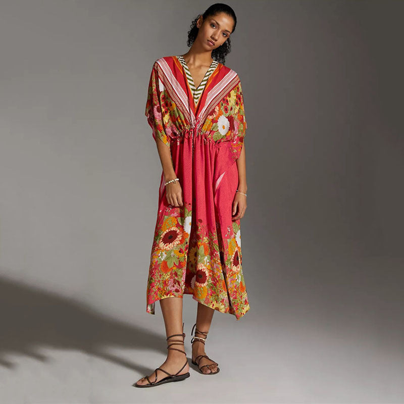 Women’s maxi dress with floral design and V-neck Ivyshape