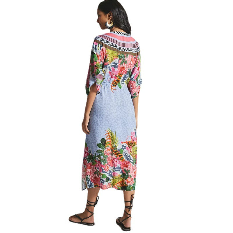 Women’s maxi dress with floral design and V-neck Ivyshape