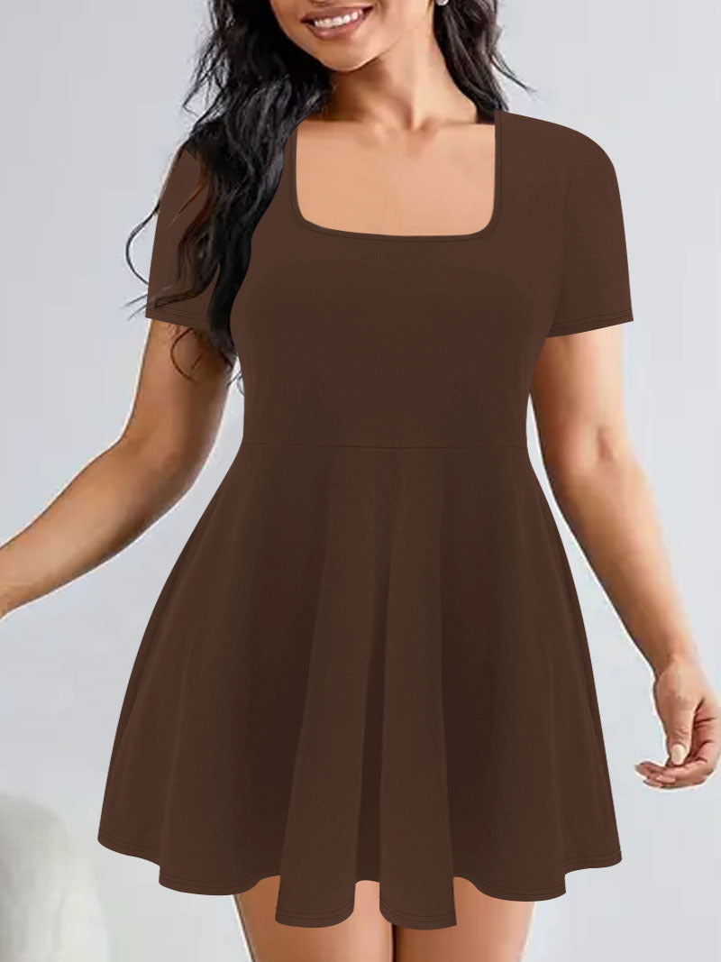Ladies Round Neck Dress with Swinging Skirt Ivyshape