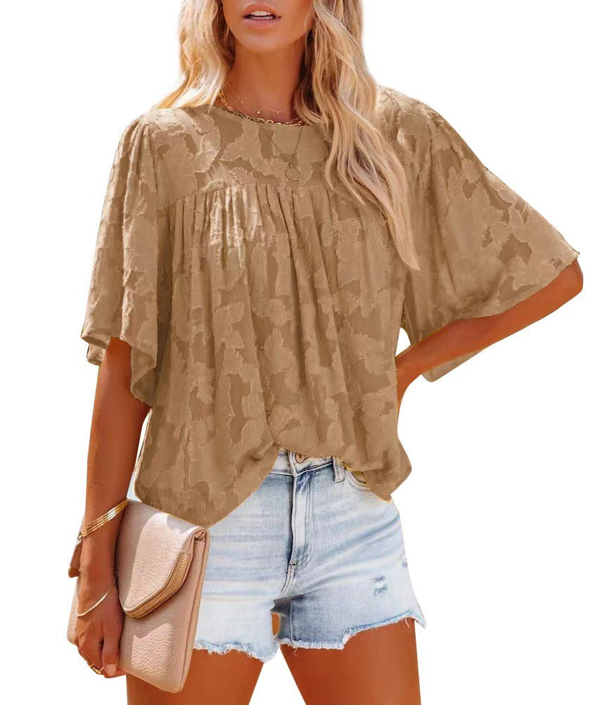 Women's Flowing Structured Short Sleeve Blouse Ivyshape