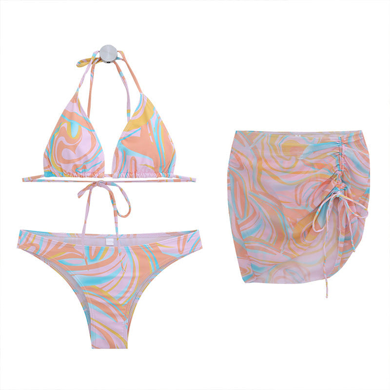 Women's triangle bikini set with adjustable straps and elegant wrap skirt Ivyshape