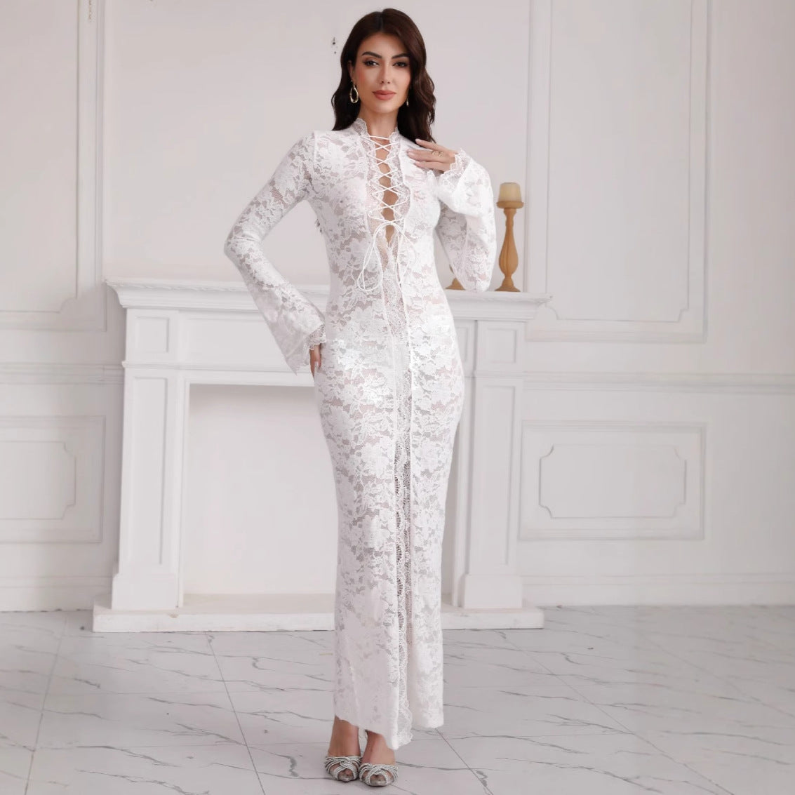 Ladies Elegant Lace Maxi Dress Ivyshape