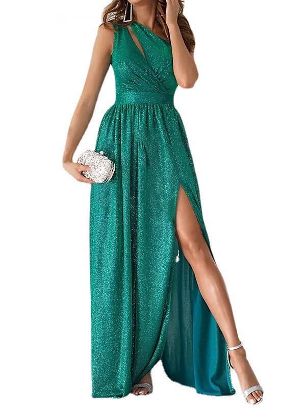 Ladies Glamorous Maxi Dress with Asymmetrical Cut and Slits Ivyshape