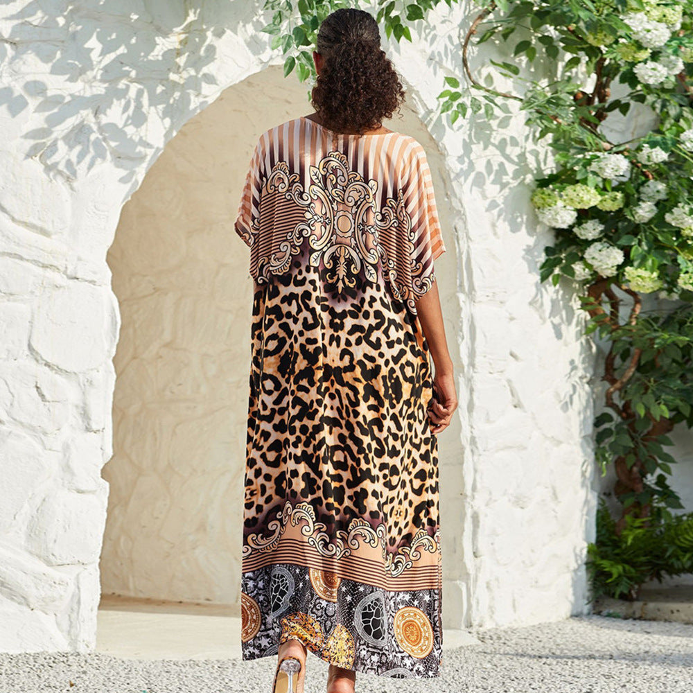 Women’s maxi dress with elegant leopard print and side slits Ivyshape