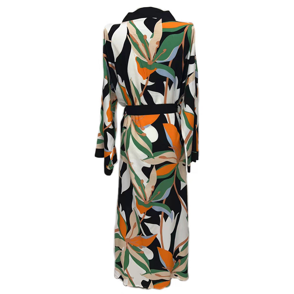Ladies Wellness Kimono with floral design and tie belt Ivyshape
