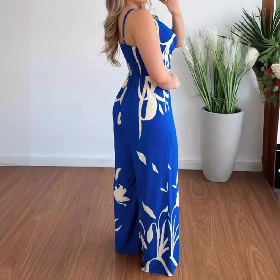 Women Elegant cut jumpsuit with draping details and floral pattern Ivyshape