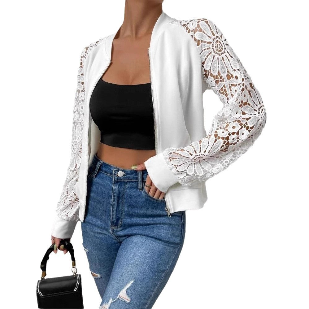 Women's bomber jacket with elegant lace sleeves Ivyshape