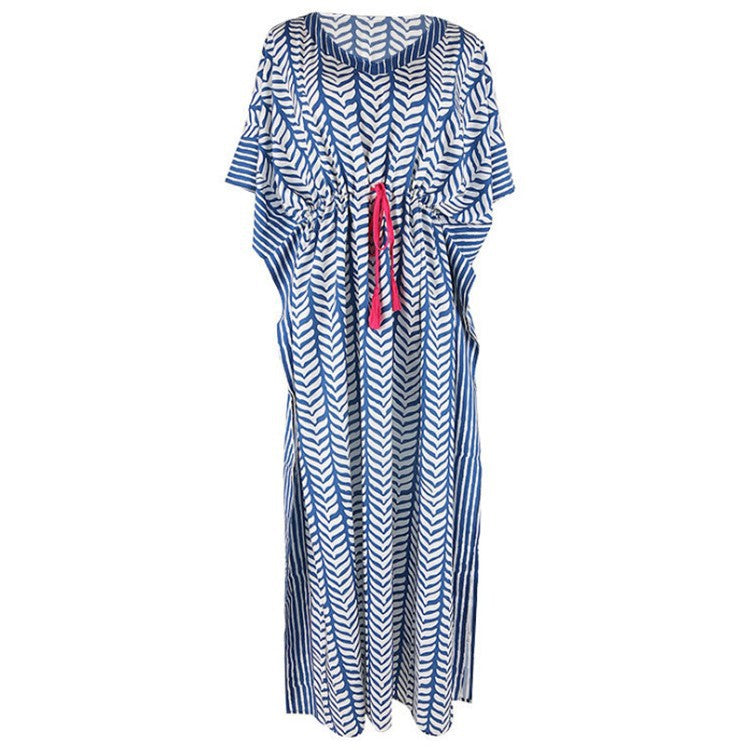 Women's kaftan with fashionable pattern and tie belt Ivyshape