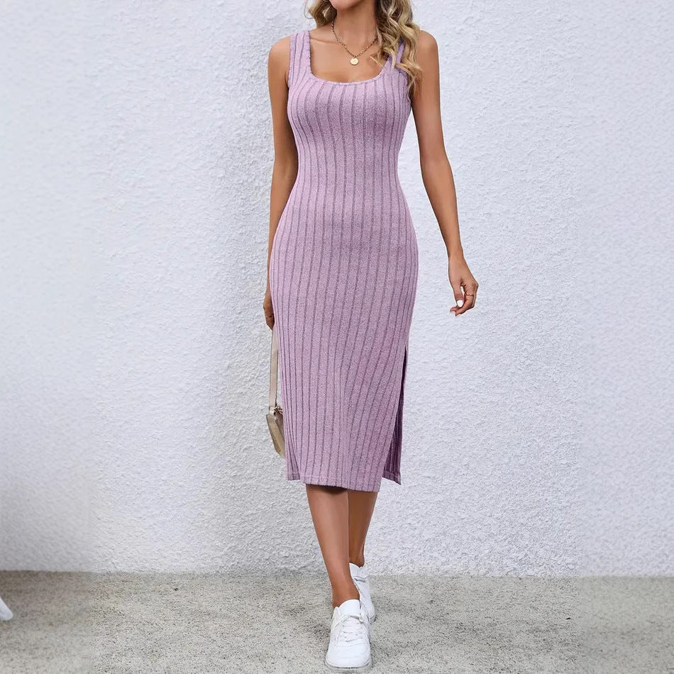 Women's ribbed knit midi dress with side slit Ivyshape