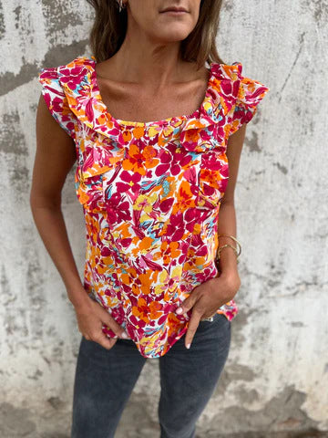 Women Flower Ruffle Sleeve Top Ivyshape