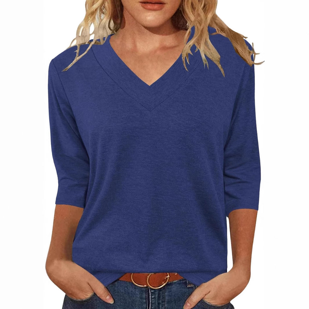 Women Relaxed Fit V-Neck Top Ivyshape