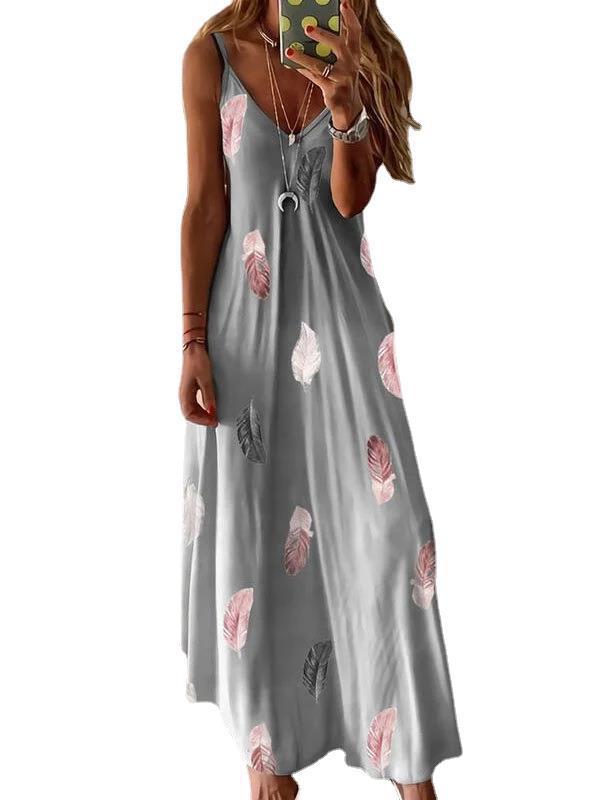 Women’s maxi dress with feather print and set-in sleeves Ivyshape