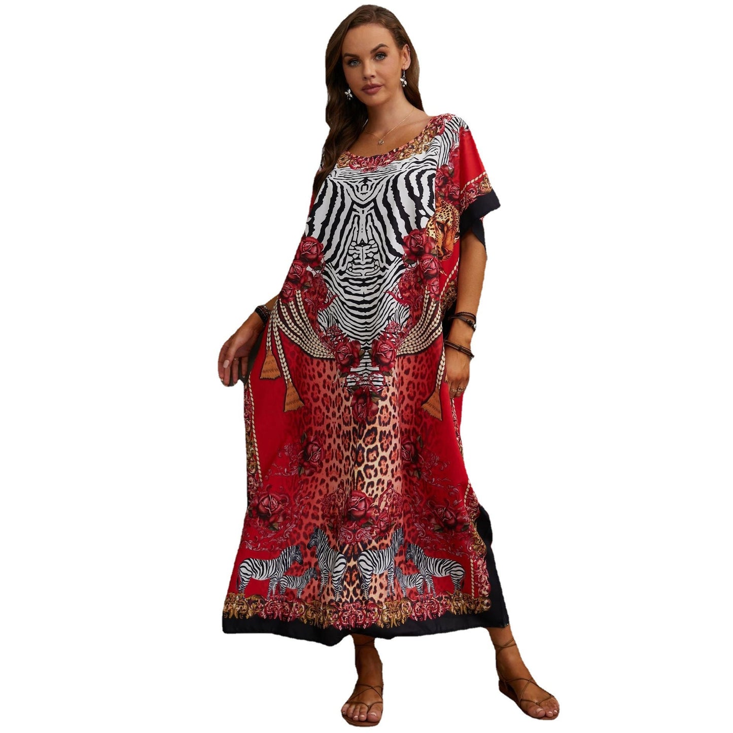 Ladies kaftan dress with majestic animal motif and side slits Ivyshape