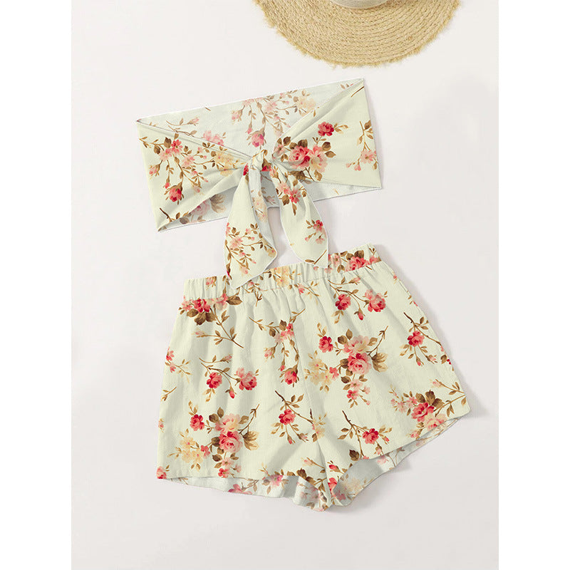 Ladies Bandeau Top and Shorts Set with Floral Design Ivyshape