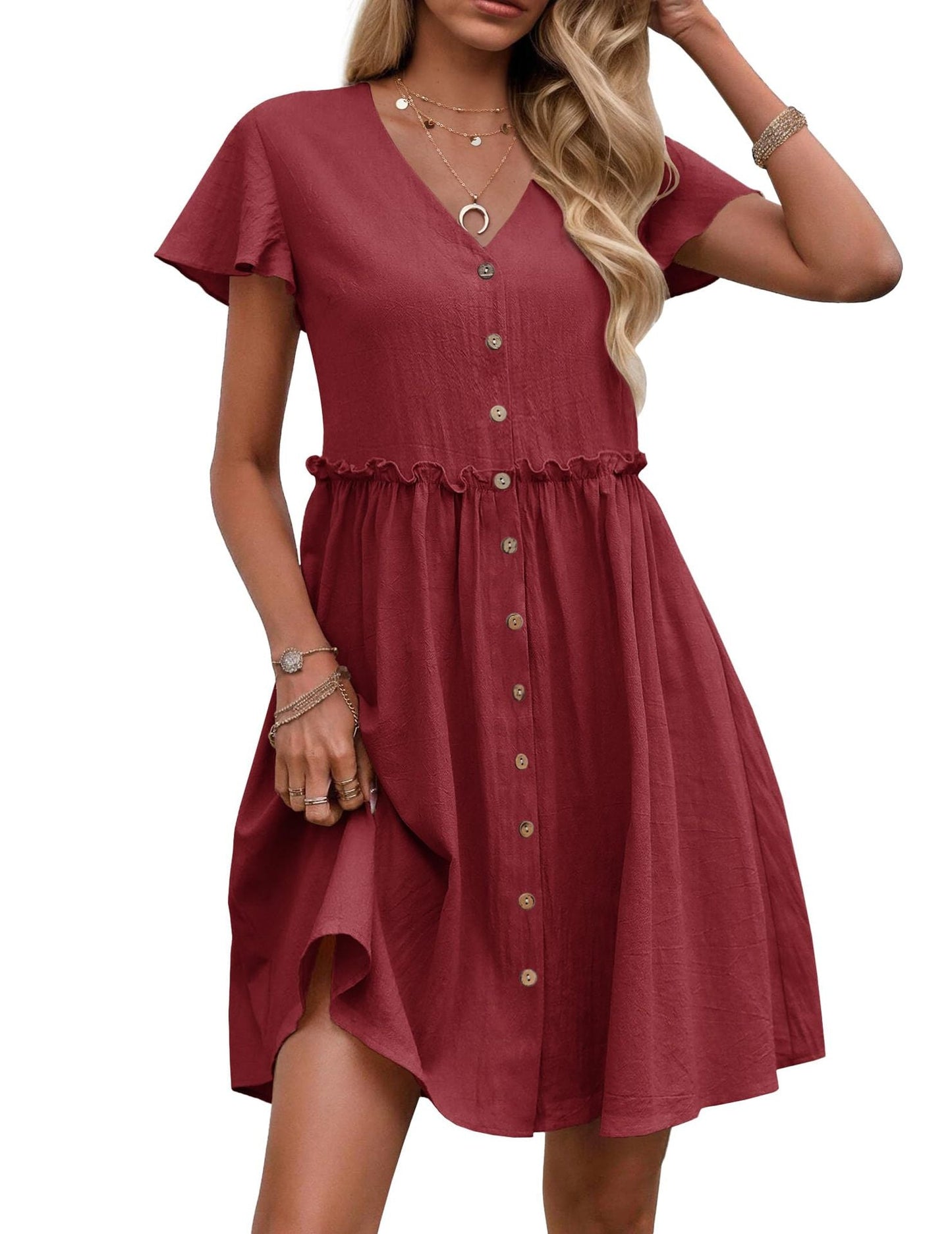 Women's Button-Down Flared Mini Dress Ivyshape