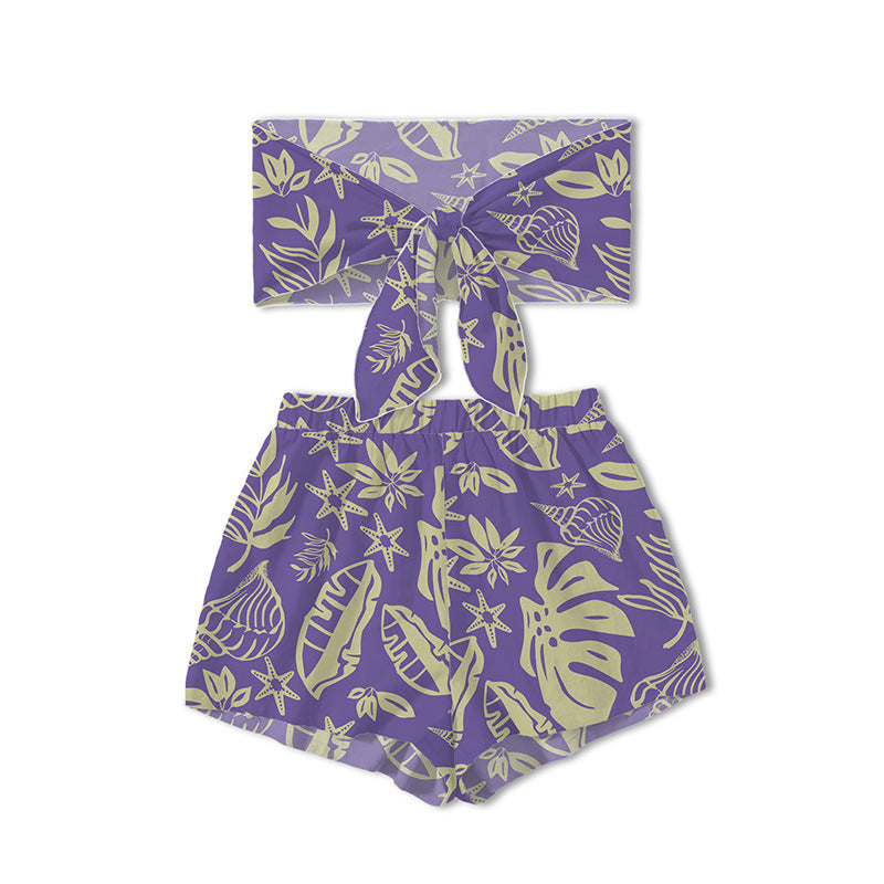Ladies bandeau bikini set with playful leaf and shell motif Ivyshape