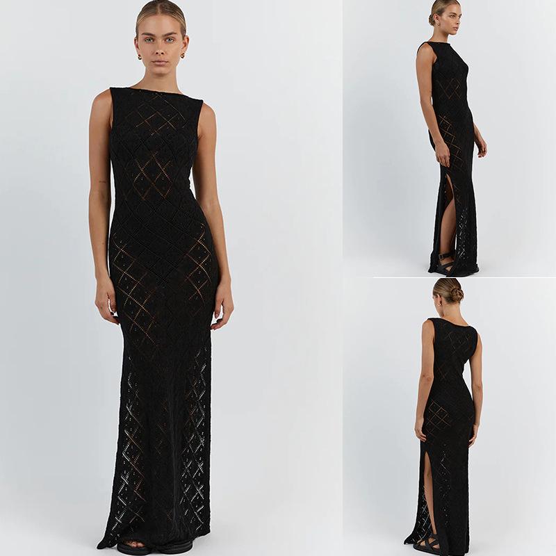 Women's maxi dress with elegant structure details and high slit Ivyshape
