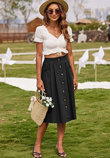 Women's A-line skirt with pockets and button placket Ivyshape