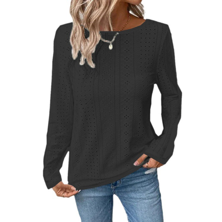 Women's Long Sleeve Shirt with Fine Lace Embroidery Ivyshape