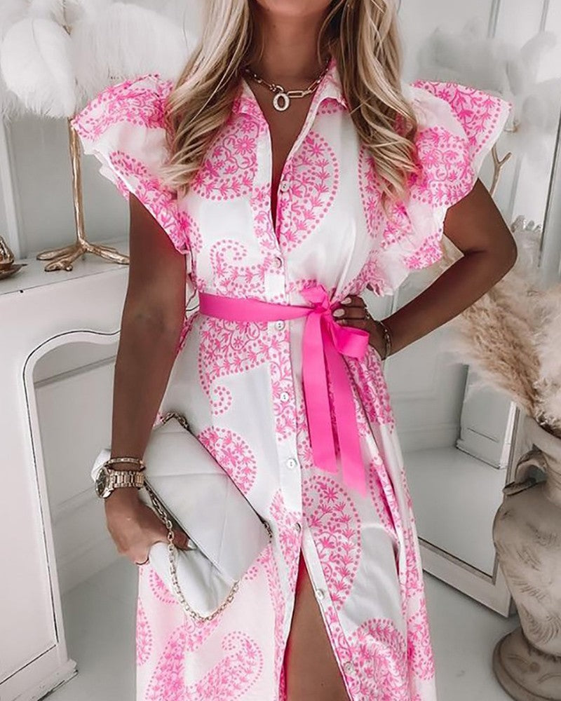 Women's shirt dress with luxurious chain pattern and voluminous sleeves Ivyshape