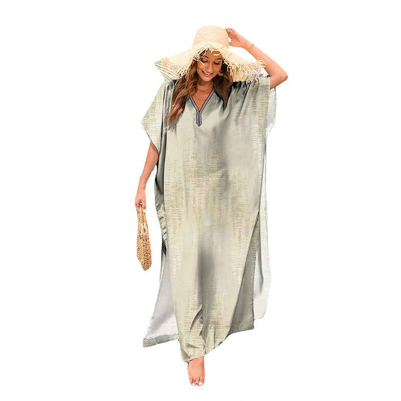 Women's airy kaftan with decorative cut and large pattern Ivyshape