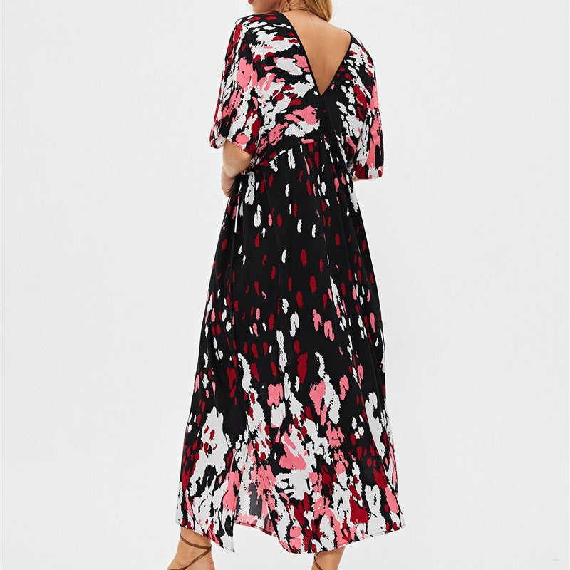 Women’s Maxi Dress with V-Neck and Flared Sleeves Ivyshape