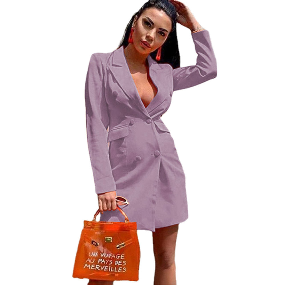 Women Tailored Double-Breasted Blazer Dress Ivyshape