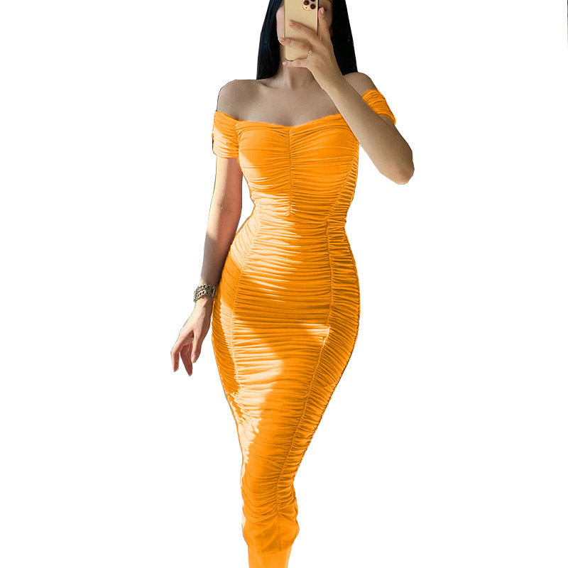 Women's Off-Shoulder Gathered Midi Dress Ivyshape